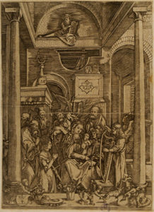 Madonna con Bambino adorati da San Paolo, San Giovanni Evangelista, Sant'Antonio l'eremita e altri santi (dalla serie: Vita della Vergine)